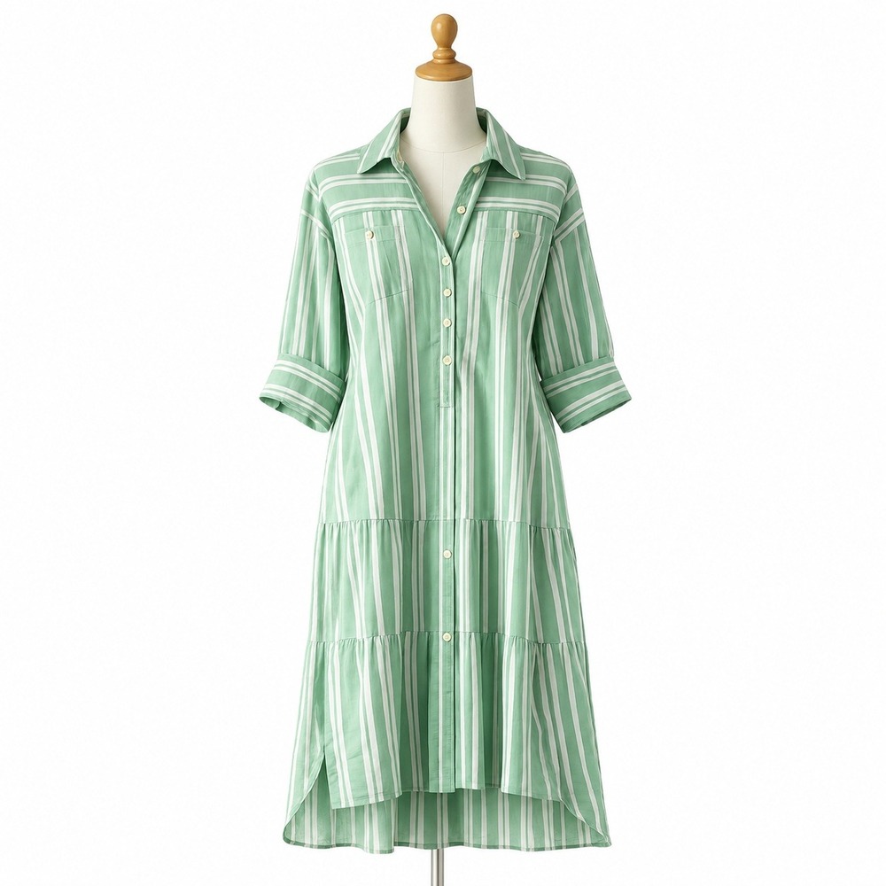Anthropologie Women S Green Striped Tunic Shirt Dress Oversized